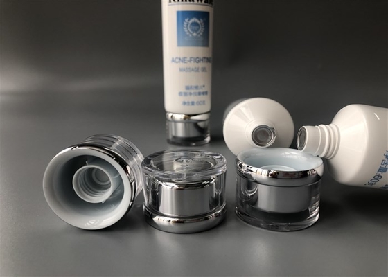 60g Dia 35mm Cosmetic Tube Packaging White Shiny Silver Acrylic Cap 2c Offset Print