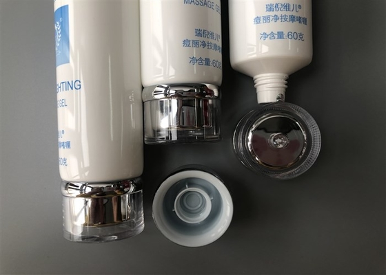 60g Dia 35mm Cosmetic Tube Packaging White Shiny Silver Acrylic Cap 2c Offset Print