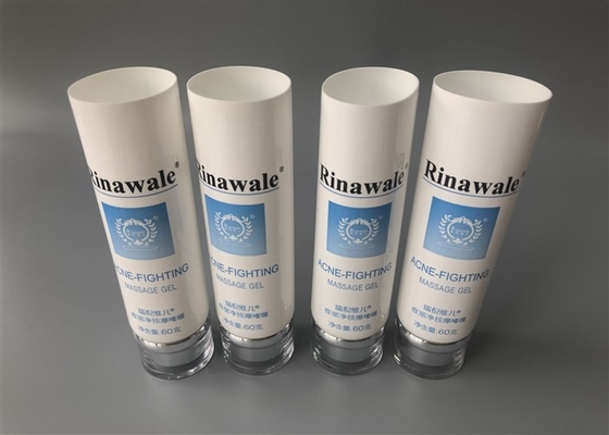 60g Dia 35mm Cosmetic Tube Packaging White Shiny Silver Acrylic Cap 2c Offset Print