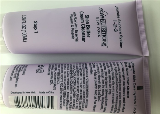 Purple Color Plastic Cosmetic Tubes Silk Screen Printing Tail Sealed With White Flip Top Cap