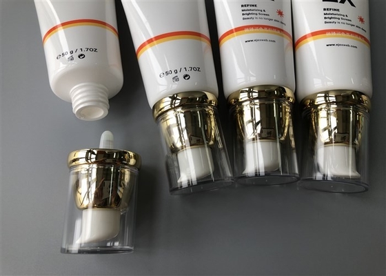 Milk White Glossy Plastic Cosmetic Tubes / Plastic Lotion Tubes With Pump Head Cap 50g